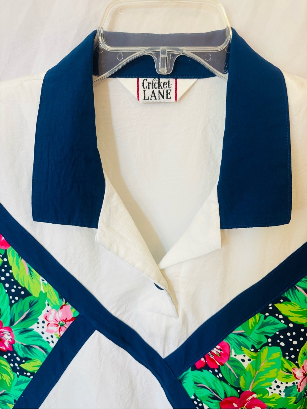 resort wear 80s 90s hibiscus print campus style polo top - Picture 3 of 6
